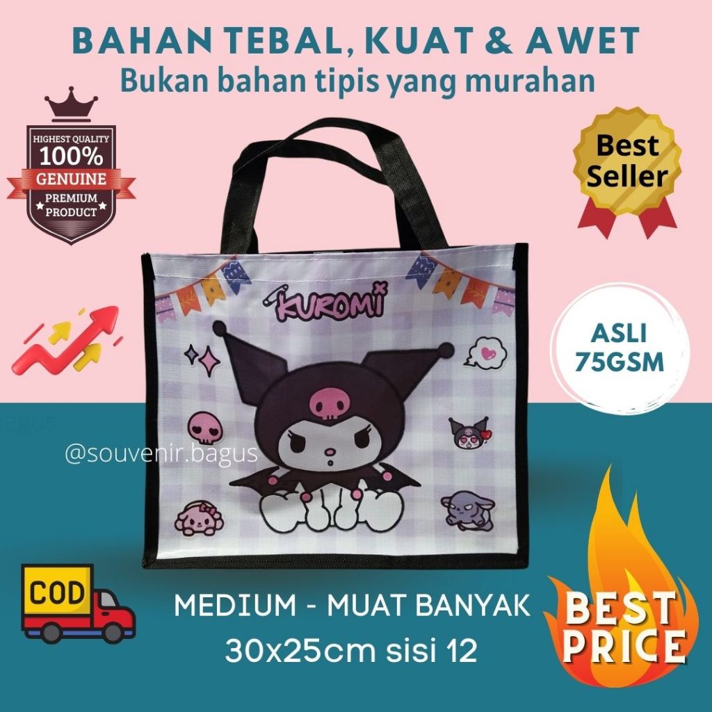 

Tas Souvenir ultah Kuromi besar Medium tebal kuat asli 75gsm sanrio teman cinnamoroll jakarta