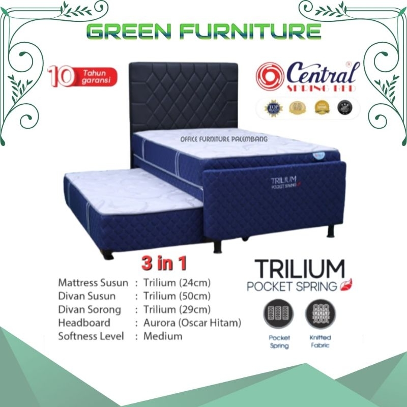 spring bed sorong  3 in 1 central TRILIUM matras kasur bed sorong pocket spring