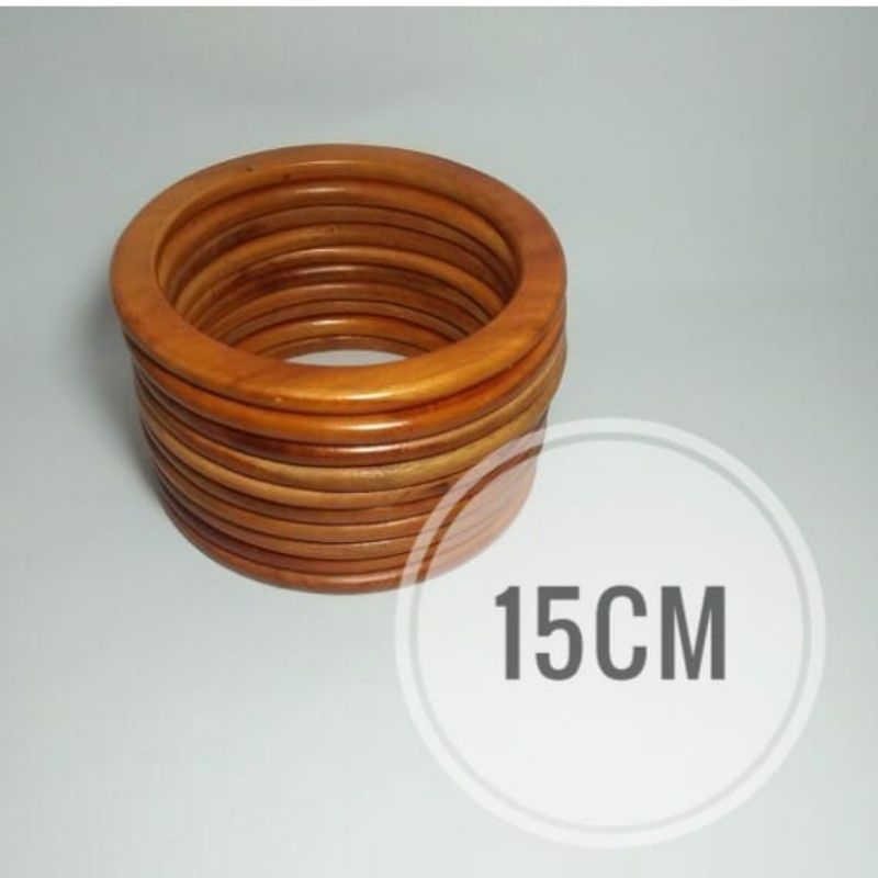 Ring kayu pegangan tas bulat 15cm