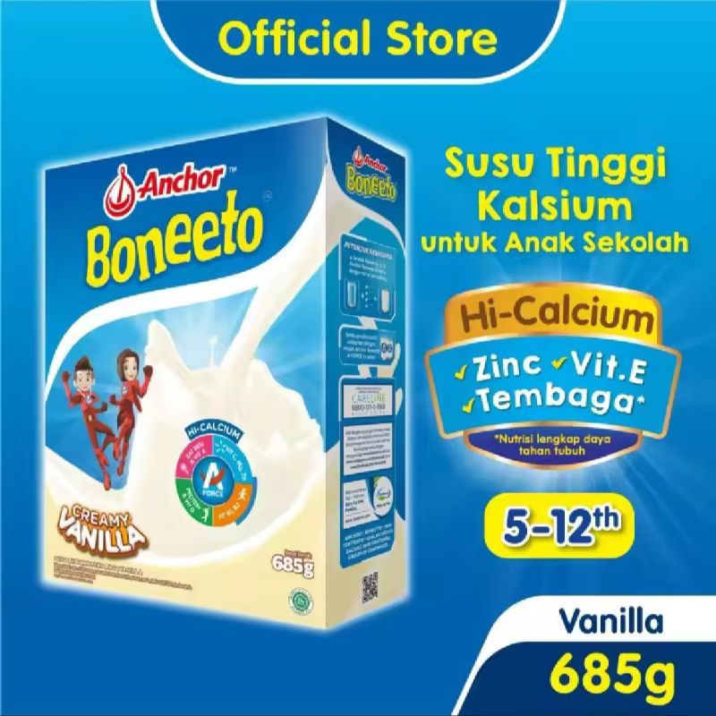 

BONEETO SUSU BUBUK ANAK SEKOLAH USIA 5-12 TAHUN RASA VANILA 685g NUTRISI PERTUMBUHAN ANAK