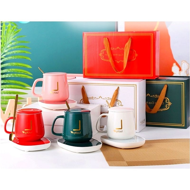 Ruibao mug / Gelas set kramik pemanas / cangkir set dengan alat pemanas / mug cangkir elektrik gelas
