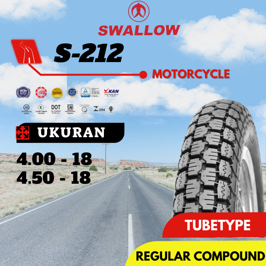 BAN MOTOR CUSTOM SWALLOW S-212 Ukuran 400 450 RING 18 TUBETYPE (NON TUBELESS)