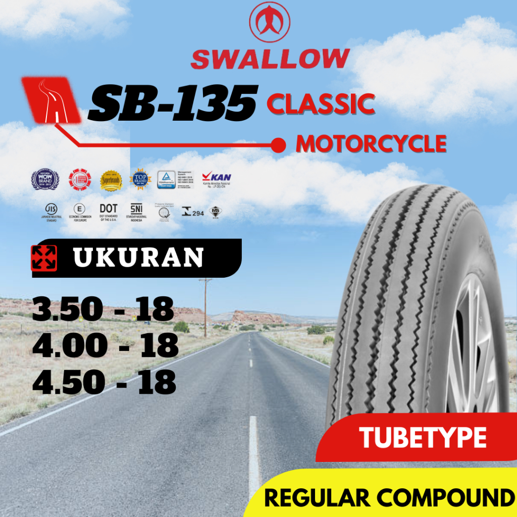 BAN MOTOR CLASSIC SWALLOW SB-135 UKURAN 350 400 450 RING 18 TUBETYPE