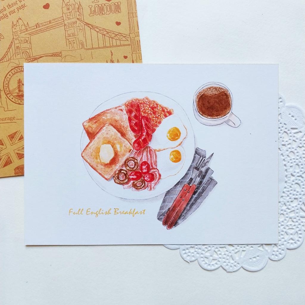 

Full English Breakfast Postcard / Kartu Pos Ilustrasi / Food Illustration Postcard