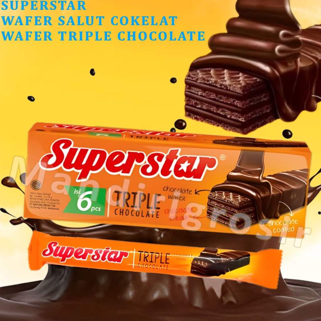 

Wafer Bersalut Cream Cokelat * Superstar * Wafer Triple Chocolate * 6pcs x 16gr