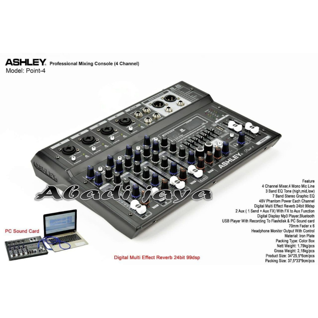 mixer ashley point 4 4 channel original pc sound card usb blutooth