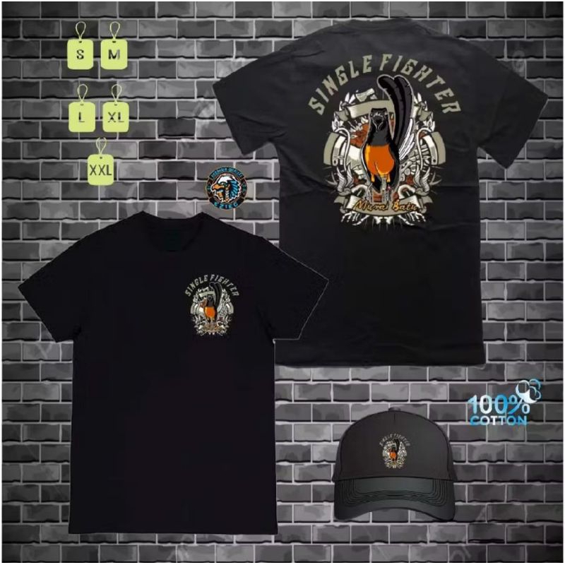 KAOS SINGLE FIGHTER MURAI BATU CORAK ABU BONUS TOPI