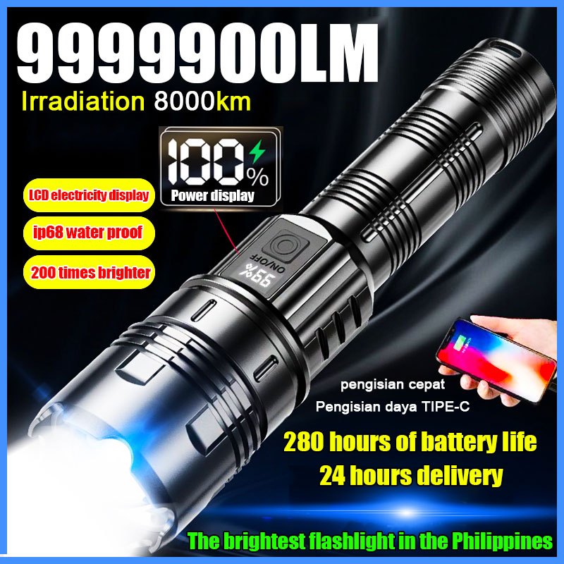 Tampilan Digital Senter LED Tactical 100000 Lumens DC06 - Kualitas Cahaya Super Terang senter led su