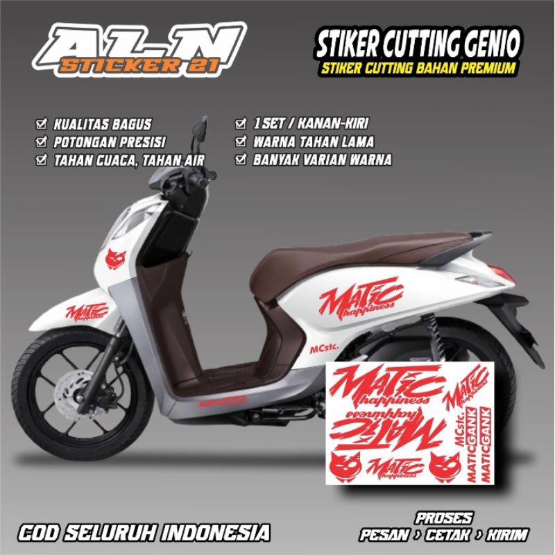 1 set stiker cutting MATIC happiness untuk motor Genio / 1 set striping custom matic happiness untuk