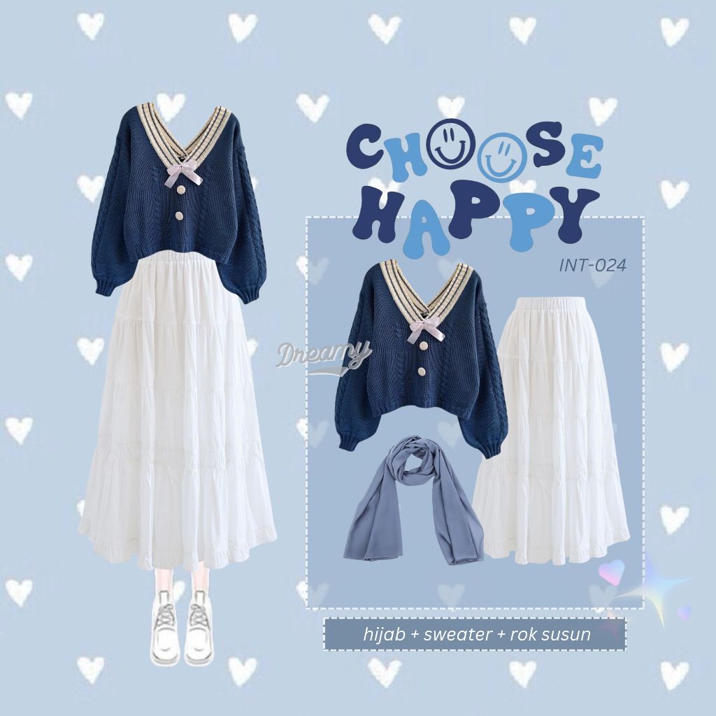 3in1 Setelan Wanita Hijab OOTD Kekinian terbaru oneset korean style Outfit Lebaran OOTD Hijab Korean