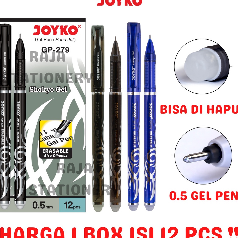 

AWAS ADA ERASABLE GEL PEN HITAM BIRU PULPEN PEN BISA DIHAPUS LUSIN GP279 12PCS