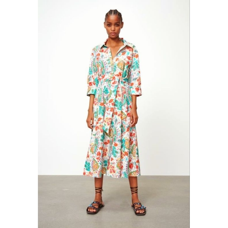Zara floral printed shirt dress