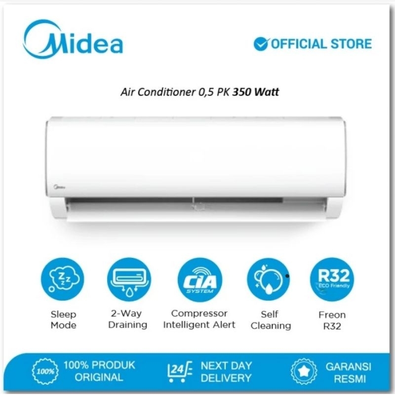 AC MIDEA 1/2PK LOW WATT MSAF-05CRN2X + PASANG