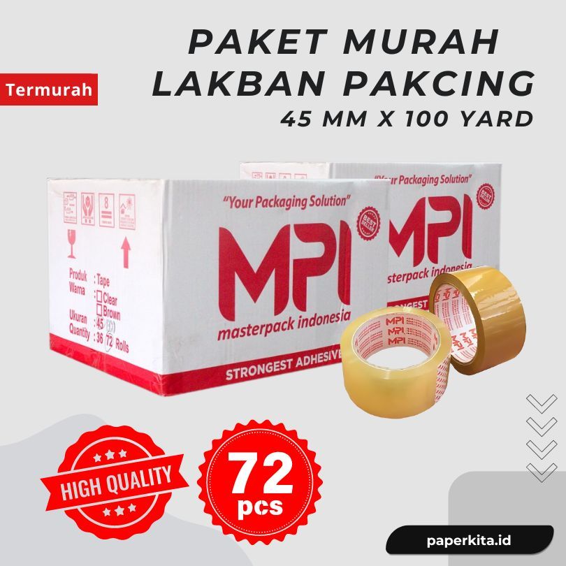 

Lakban Bening Cokelat OPP Besar MPI Karton Ekomonis 1 Dus Isi 72 Roll 45 mm x 100 Yard Promo Murah