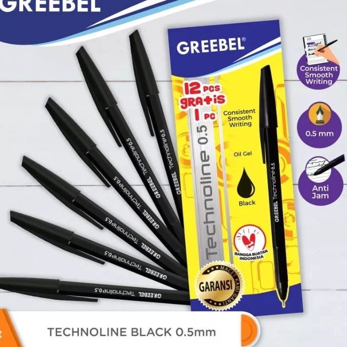 

NEW PROMO GREEBEL Pen Technoline 5 mm 12 PCS BONUS 1 PCS