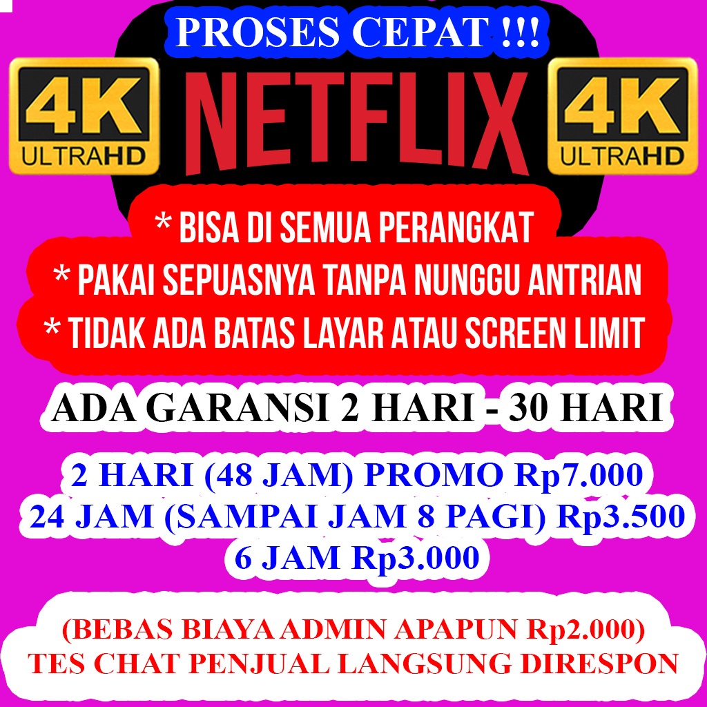 PROMO 2 HARI (48 JAM) Rp7.000 SEPUASNYA NETFLIX PRIVATE 1 PROFILE 1 ORANG ANTI BATAS LAYAR & ANTI SC