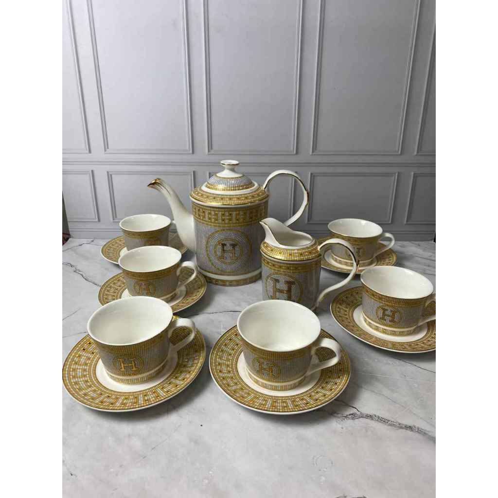Set Cangkir + Teko HRMS Keramik Mosaik Mewah Premium