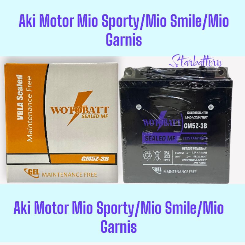 Aki Motor Mio Sporty / Mio Smile / Mio Garnis GM5Z-3B Kering Wotobatt  Mio Sporty