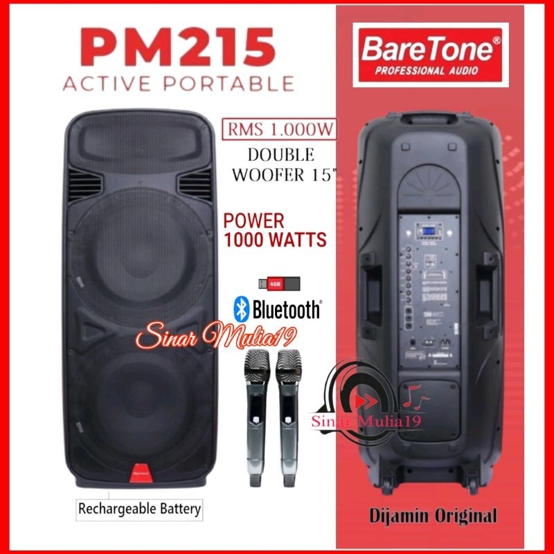 BareTone PM215 Original Speaker Double 15 Inch Portable  Karaoke Terbaik Bluetooth -USB [ Garansi Re