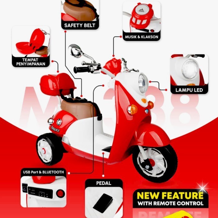 MAINAN ANAK MOTOR AKI SCOOPY M338 AMORE REMOTE CONTROL
