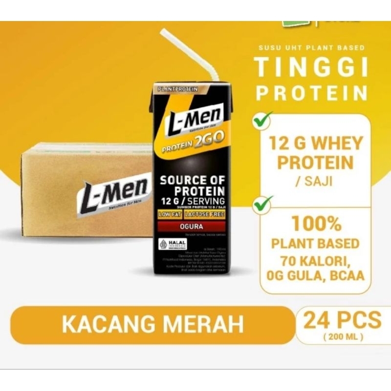 

L-MEN UHT OGURA SOY PLANT PROTEIN KACANG MERAH READY 2 GO 12 GR PROTEIN 200 ML