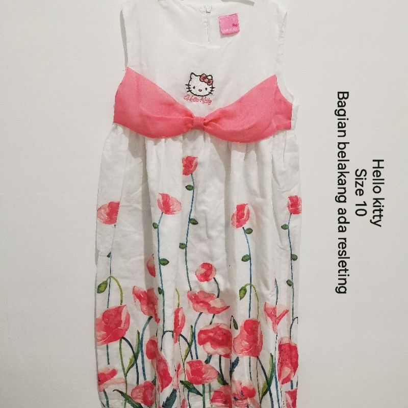 Preloved Hello Kitty Dress Gaun Pesta Anak Perempuan Bunga Putih Pink
