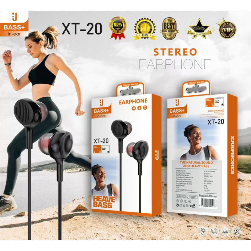 Handsfree Headset J XT-20 + Mic Bass Stereo Earphone XT20