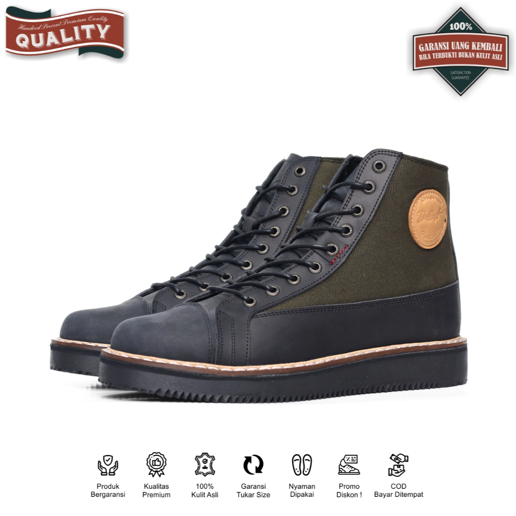 [BIG Size] Bradleys Morrison Black - Sepatu Kulit Boots Sneakers Boots Pria Custom Size