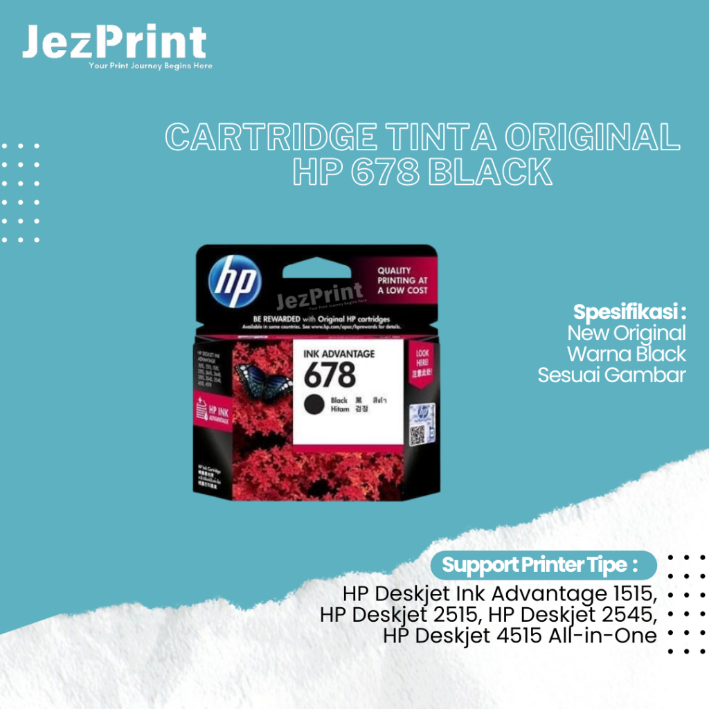 Cartridge Tinta Original HP 678 Black CZ107AA, Tinta Printer HP Deskjet 1515 2515 2545 1018 1515