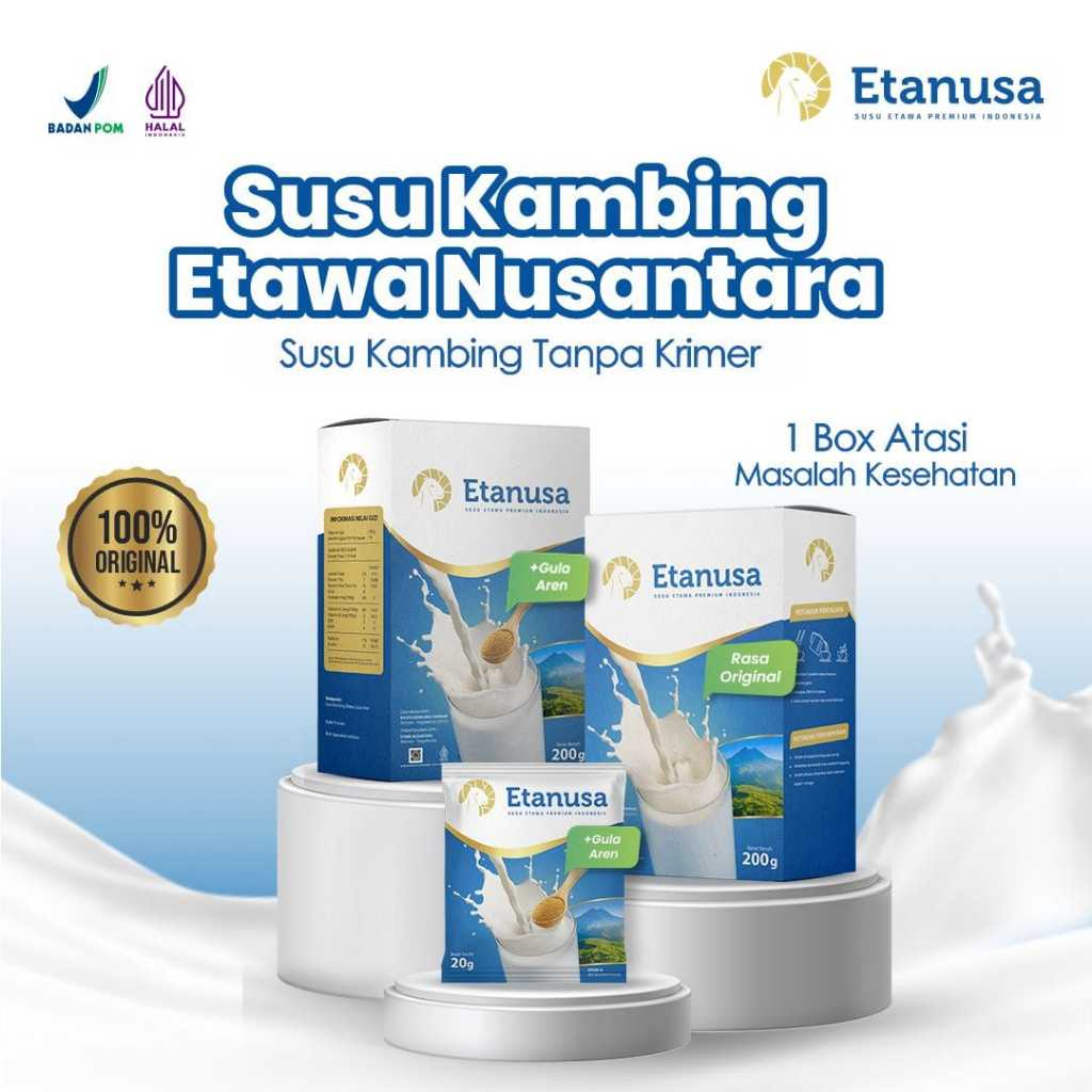 

Etanusa Susu kambing Etawa Asli Untuk Kesehatan Tulang Atasi Nyeri Sendi Dan Asam Urat Original 1 Box 200 gram