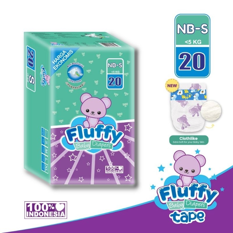 FLUFFY Termurah Popok Bayi Tipe Perekat Size NB-S 20 , NB-S 40, M 36, L 32 Pcs