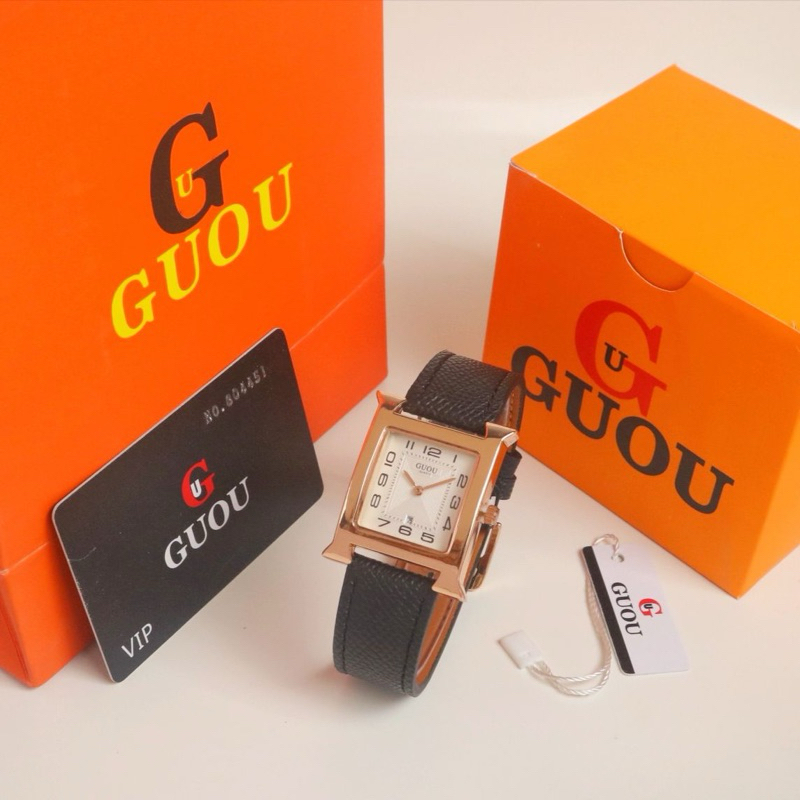 ( BISA COD ) Jam Tangan Wanita GUOU Original Tali Kulit Tanggal Aktif Jam Tangan Fashion Cewek