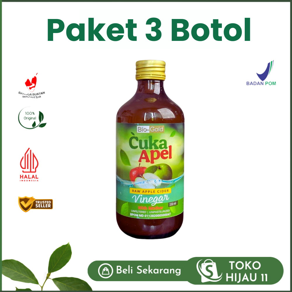 

Paket 3 Botol Cuka Apel Bio Gold Raw Apple Cider Vinegar With Mother 330ml