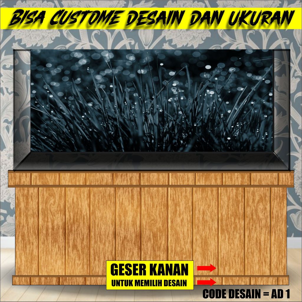 stiker background aquarium 3d timbul custome jumbo kaca akrilik besar full set  aquaspace batu ad