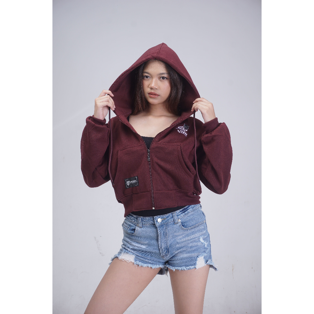 SIXTEEN HOODIE SWEATER ZIPPER CROP TOP WANITA