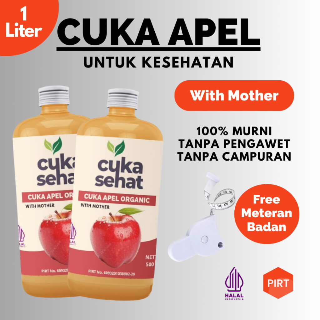 

CUKA APEL ORIGINAL ORGANIK 1 LITER 1000ML 500ML APPLE CIDER VINEGAR WITH MOTHER FREE METERAN BADAN
