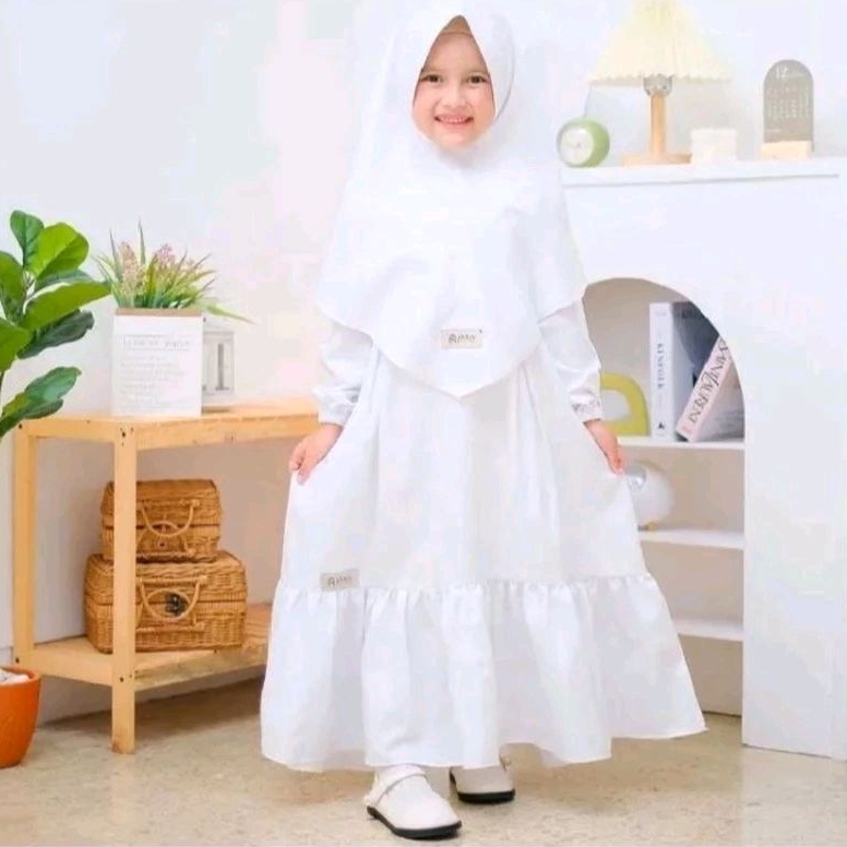 termurah gamis anak putih gamis manasik haji set kerudung baju muslim anak warna putih