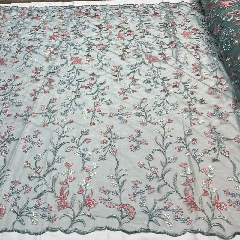 (COD) Kain Tulle Garden Kombinasi Warna | Kain Tulle Bordir | Bahan Kebaya Terbaru | Kain Meteran