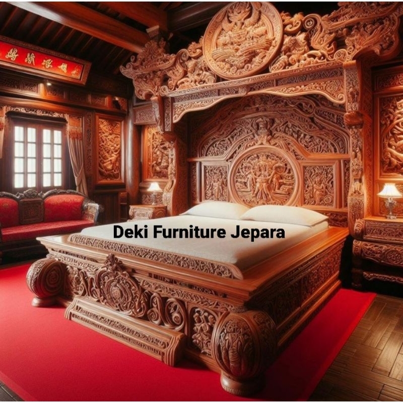 Set Tempat Tidur Jati Mewah Jepara Terbaru Dipan Ranjang Kasur Divan