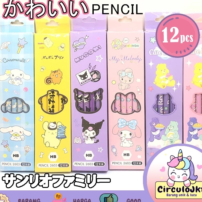 

SENSASIONAL PENSIL SERUT SANRIO HB 1BOX ISI 12 PCSALAT TULIS SEKOLAH SET BERKARAKTER LUCU