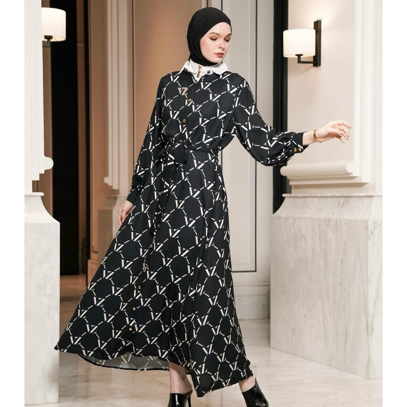 NBU VZ monogram maxi dress black