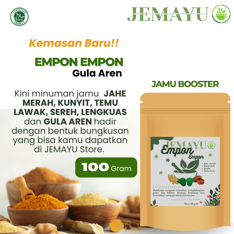 

JEMAYU Empon Empon Herbal Jahe Merah Kunyit Temulawak Sereh Lengkuas Gula Aren Original 100 gr