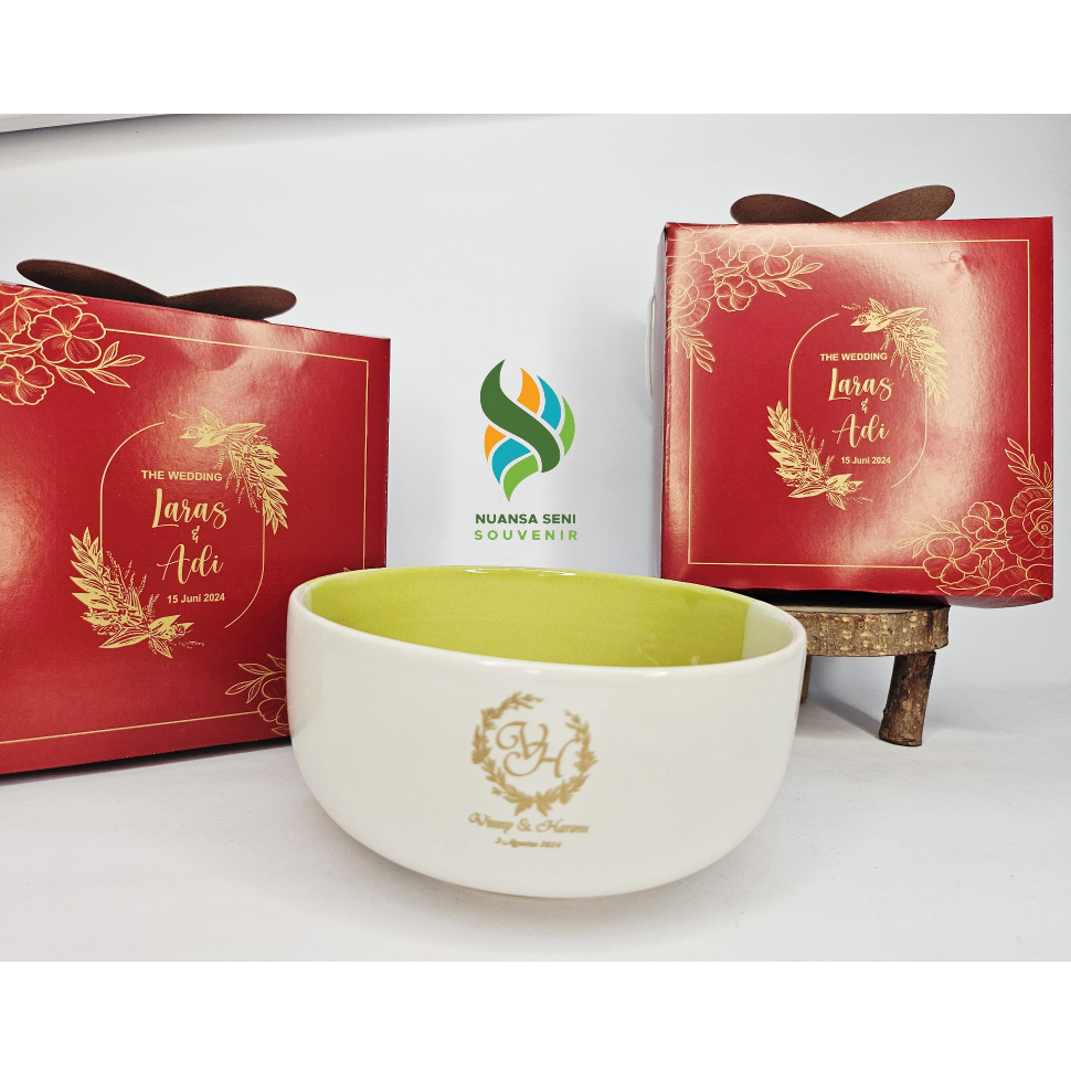 Souvenir Pernikahan Mangkok Sop Two Tone Mangkuk Saji Jumbo Mangkok Keramik Sablon Kemas Box Custom