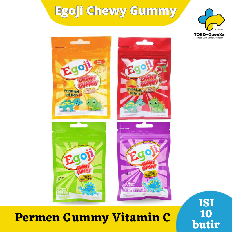 

Egoji Chewy Gummy Strawberry Leci Jeruk Melon Isi 10 Butir - Permen Gummy Vitamin C