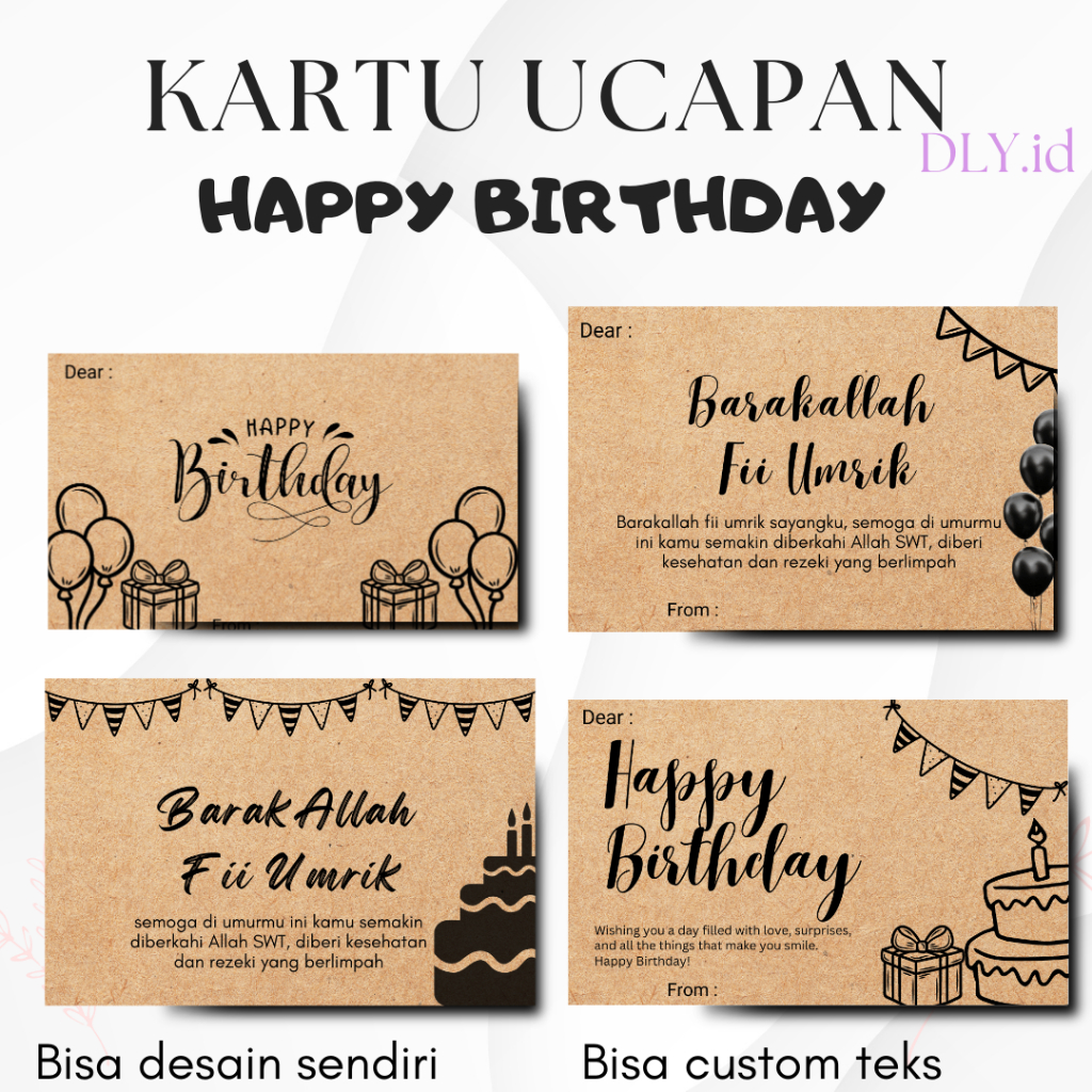 KARTU UCAPAN HBD/HAPPY BIRTH DAY/ SELAMAT ULANG TAHUN ULTAH KERTAS KRAFT AESTHETIC