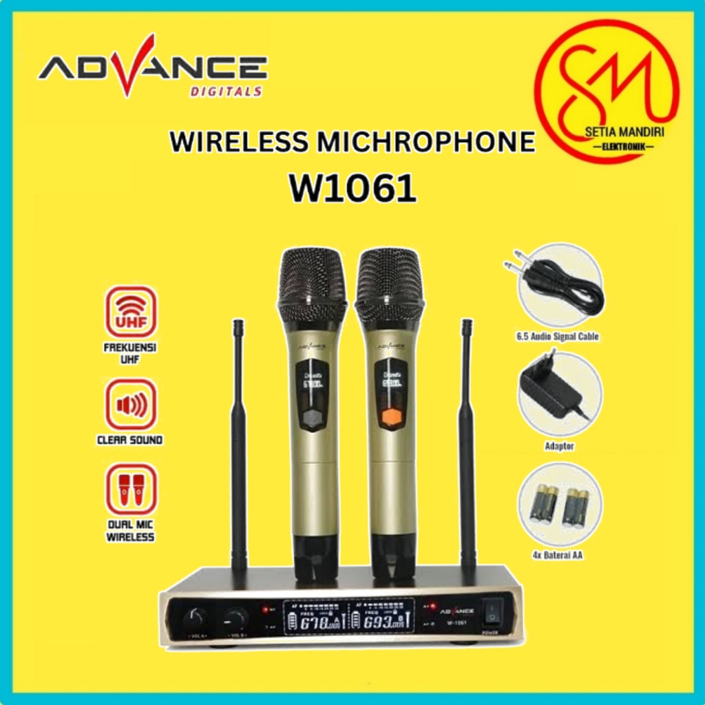 ADVANCE W1061 Dual Mic Wireless Profesional Microphone + amplifier mic wireless