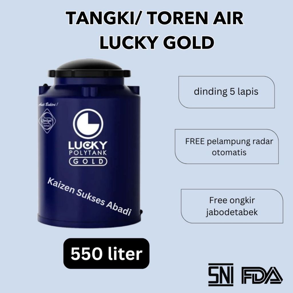 Tandon tangki toren air atas plastik merek lucky luki polytank gold LAB 55 volume 550 500 liter  ber