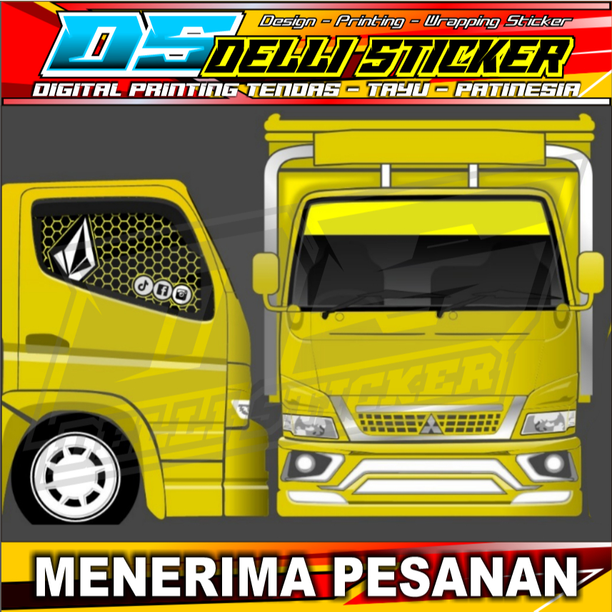 Stiker Set Kaca Depan dan Samping Kanan Kiri Truk Canter - Blok Cutting Biasa Kaca Depan - Cut NON N