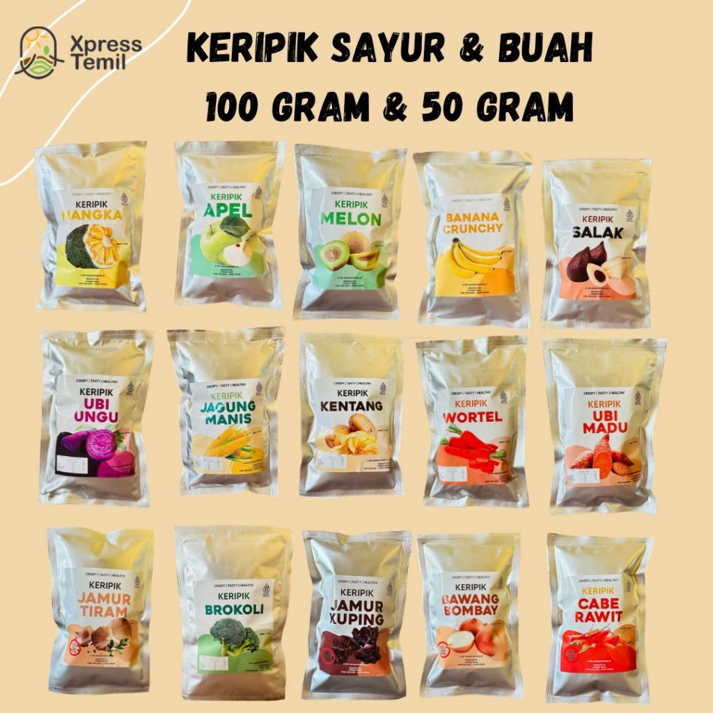 

Xpresstemil Aneka Keripik Sayur Buah Kemasan Hemat 100gr 50gr