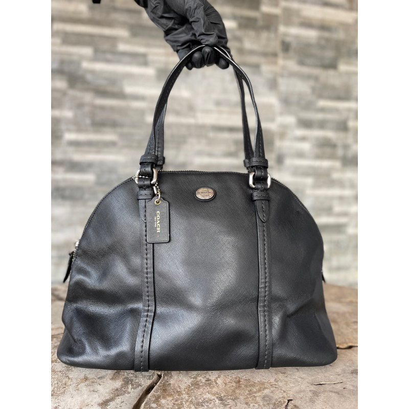 Tas Tote Wanita 100% Original - Coach black leather peyton